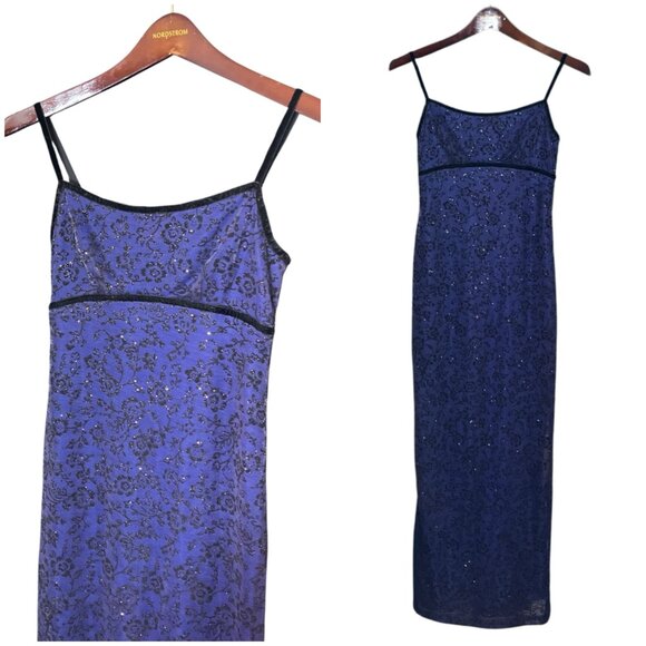 Vintage Zum Zum Niki Livas 3 4 Y2K Dress‎ 90s Blue Velvet Mesh Whimsigoth Fairy - Picture 1 of 7